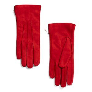 PORTOLANO Red Suede Gloves With Wool Lining And Hand Sewn Cords